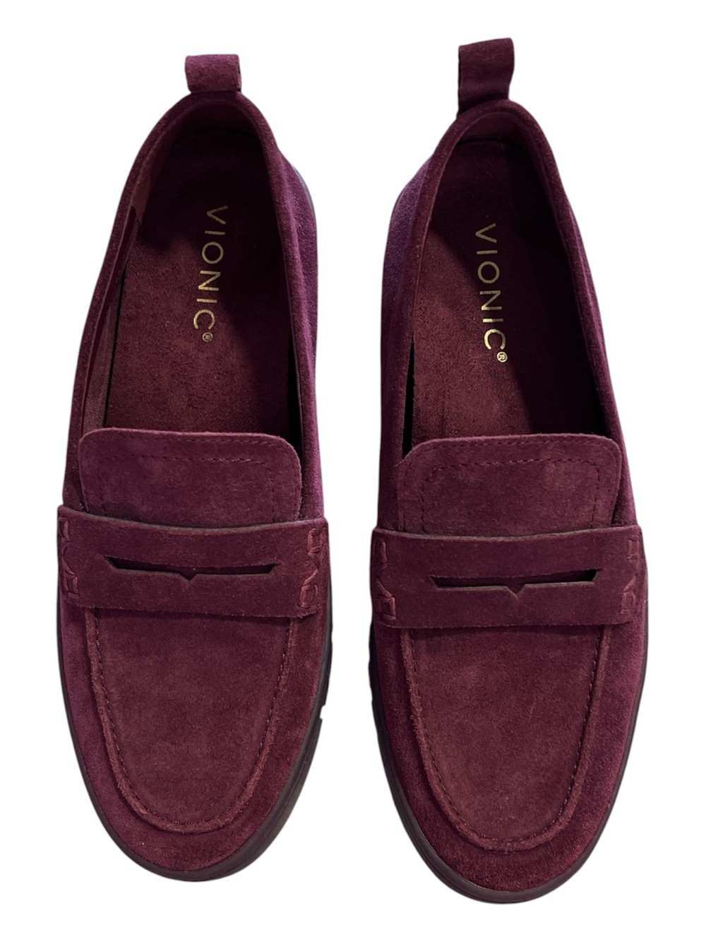 NWT Vionic Uptown Suede Penny Loafers Burgundy Wine Comfort Shoes Size 8